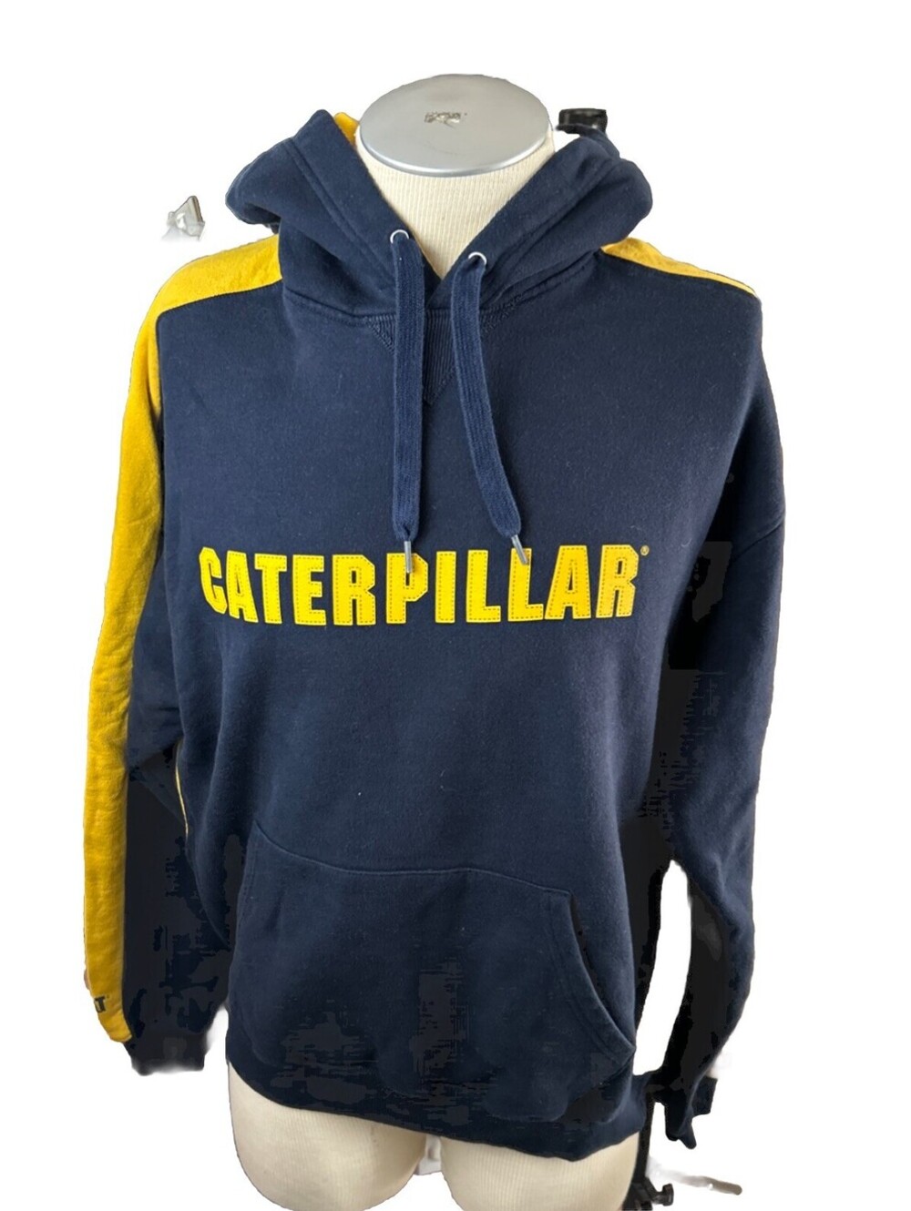 Champion Caterpillar Mens Hoodie Large Navy Yellow Vintage? Pullover Sweatshirt